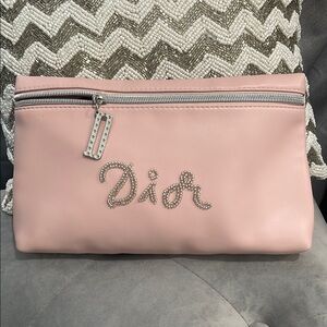 Dior Pink Cosmetic Bag with Silver Logo